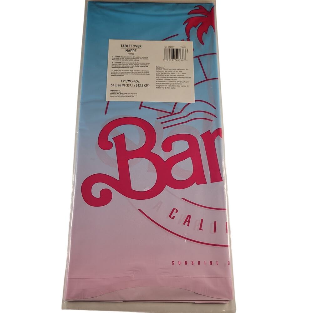 Barbie Tablecover 54” x 96” Plastic Party Tablecloth Malibu Beach  Birthday